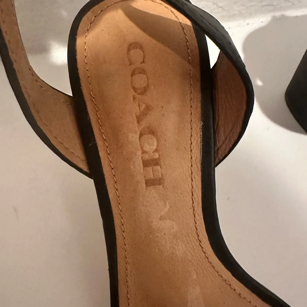 Coach Paige Leather and Black and White Snake Block Heel Sandals Size 5